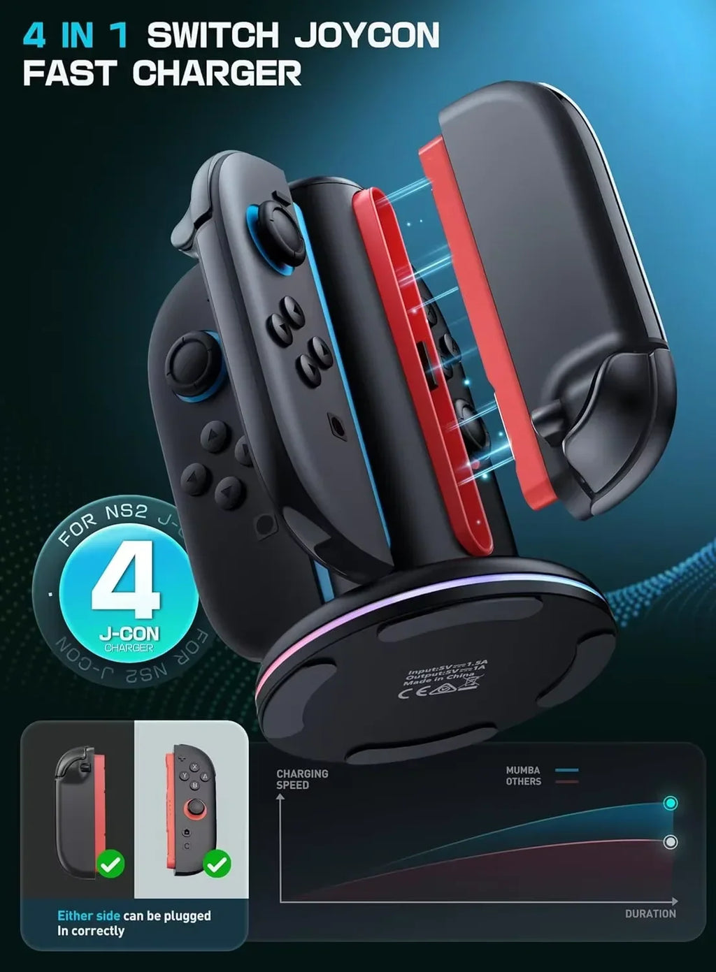 Fast Charging Dock 4-In-1 Charger Station For Switch 2 Joy Con Accessories Switch2 Joycon Controller Stand