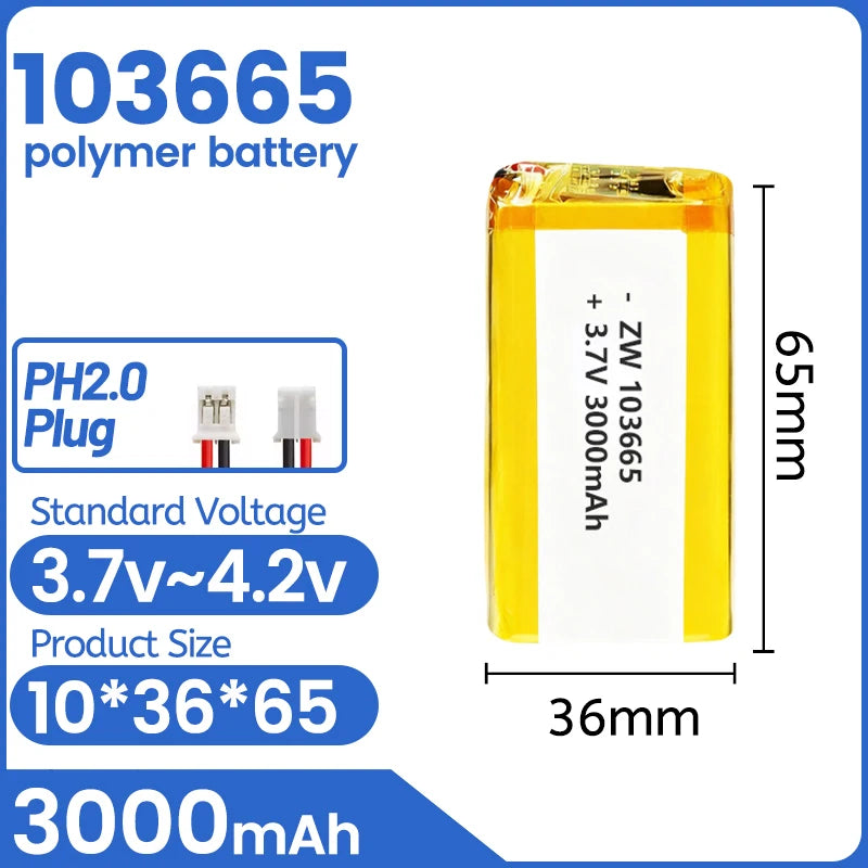 103665 3.7V 3000mAh Lithium Polymer Battery For Open Source Console Miyoo Mini Plus Game Machine Battery+PH2.0 Plug XH2.54 Plug