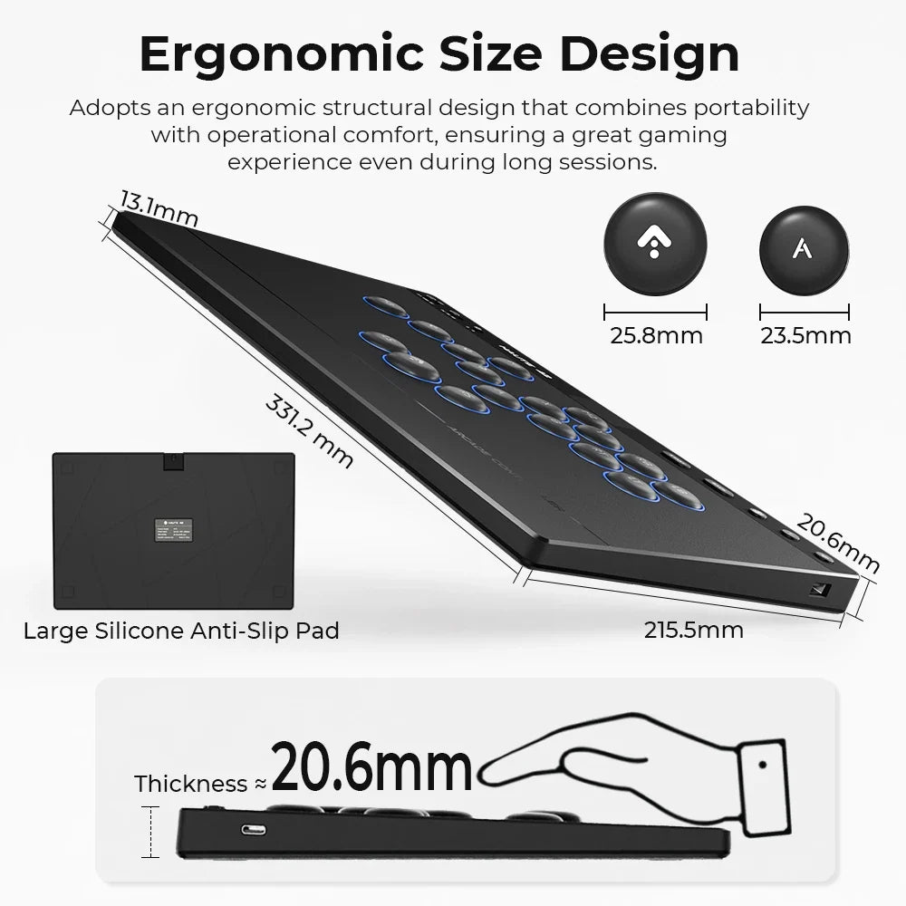 Haute42 W-P1 Tri Mode 2.4G Wireless Touch Screen Leverless Hitbox Controller For PC/PS4/PS5/Switch Stickless Arcade Controller