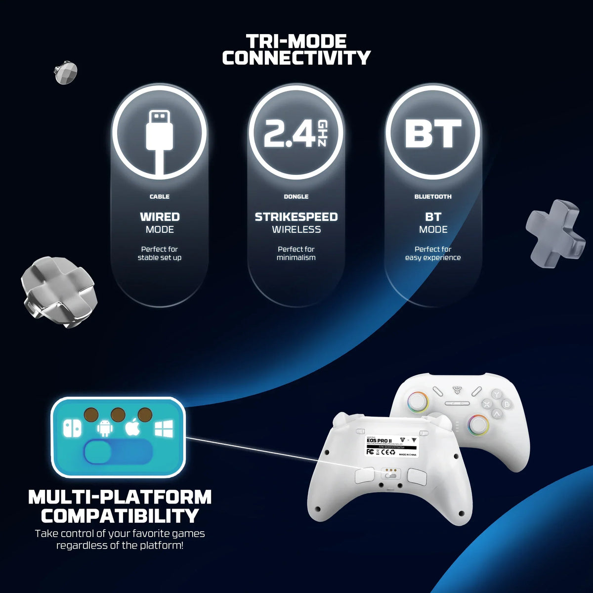 FANTECH EOS PRO II Wireless Gamepad Hall Effect Joysticks Triggers RGB Light Gaming Controller With New Upgrade 1000hz