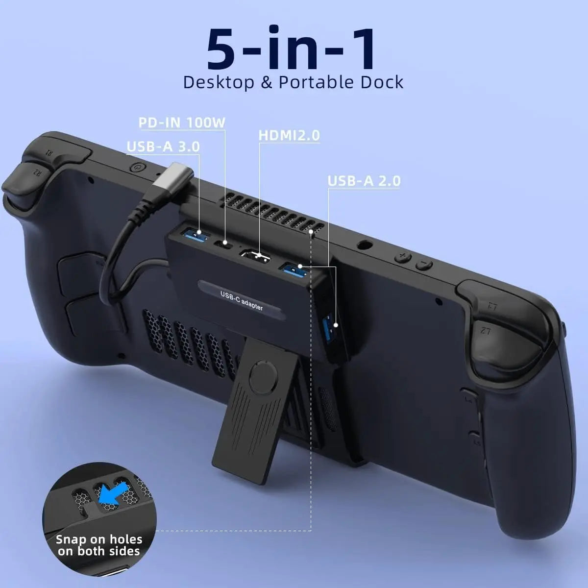 OUZEY 5-in-1 Steam Deck Dock with 4K@60Hz, 3 USB-A, PD 100W