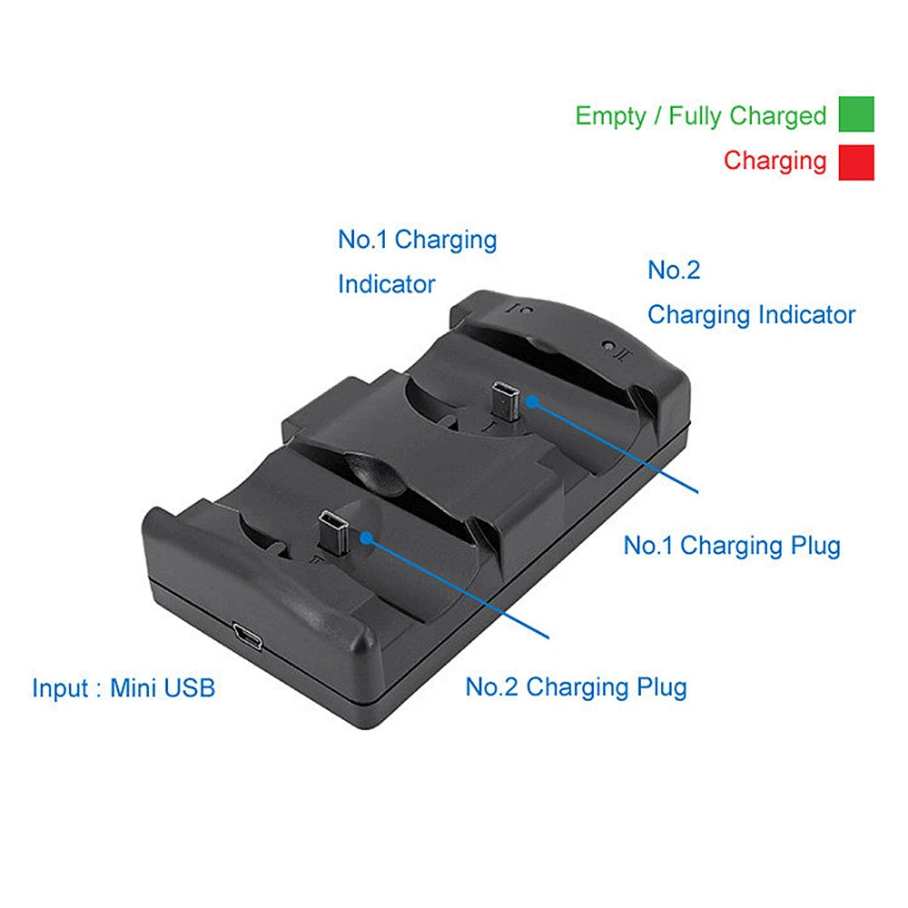 For PS3/PS Move Controller Charger Station for Sony Playstation 3 Charging Dock Stand with Dual USB Charger Cables LED Indicator