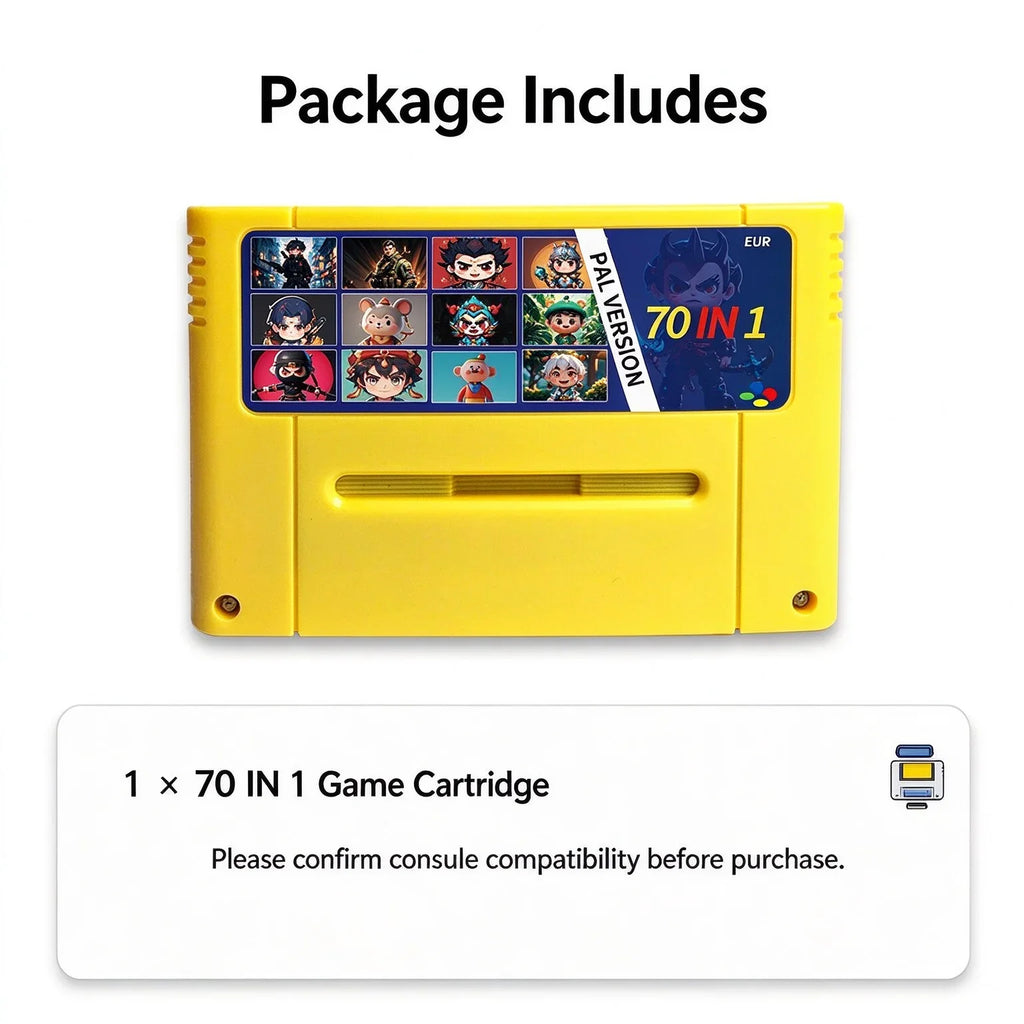Super 70-in-1 EUR PAL Game Cartridge for SNES, English