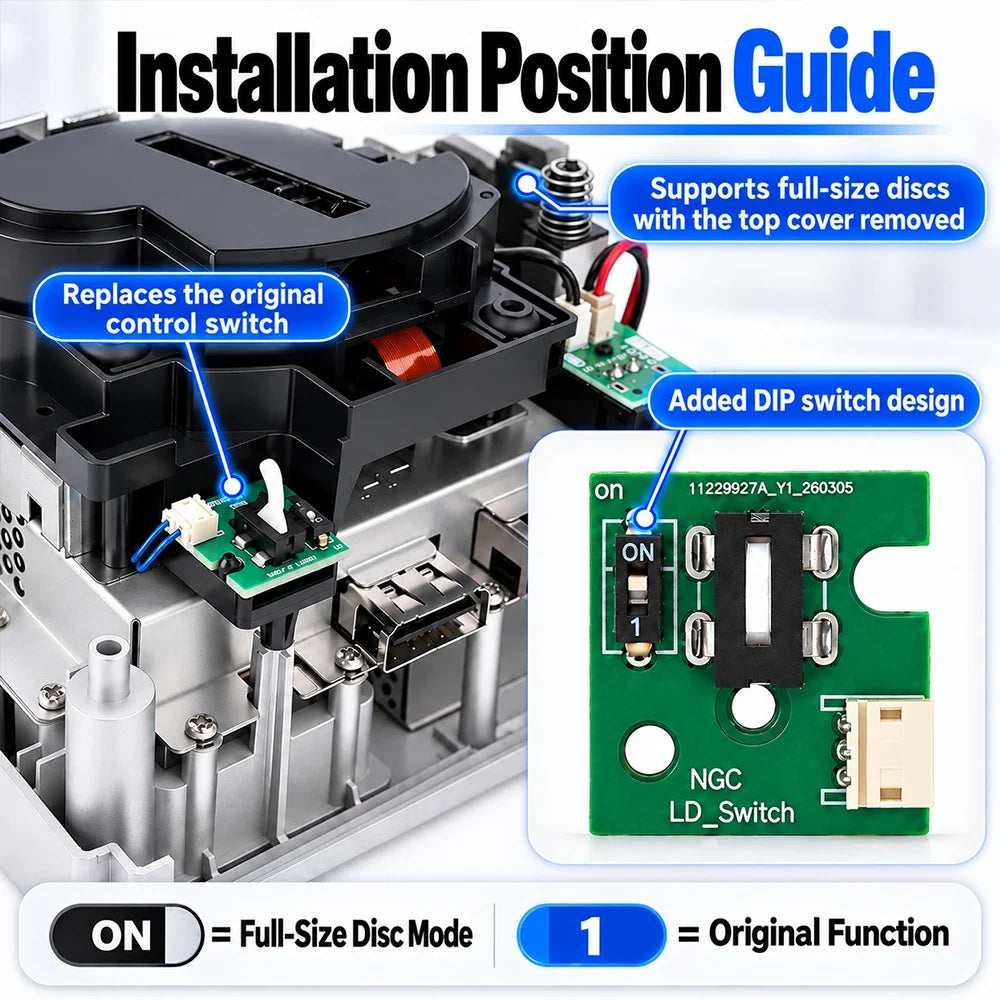 GC Optical Drive Lid Control Switch Replacement Board with Full-Size Disc Mode for GameCube NGC Console
