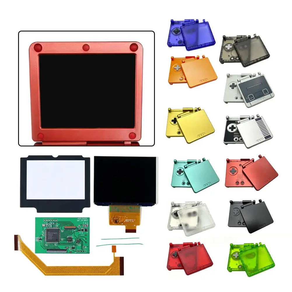 For GBA SP IPS LCD & Clear Housing Shell Kits, High Brightness LCD Screen Glass Lens Replacement Full Housing Shell Screen Set