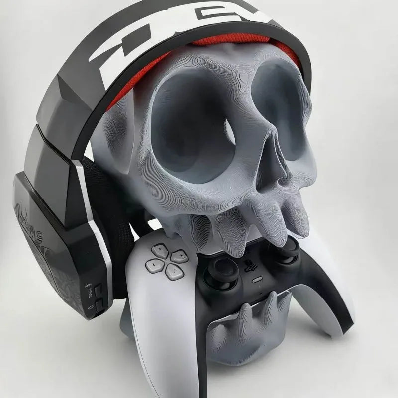 Skull Headphone Stand 2 in 1 Game Controller Holder 3D Printed Desktop Headset Rack for PS5 PS4 Gamepad Gaming Desk Decor Gift