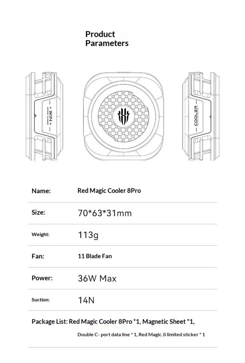 RedMagic Cooler 8 Pro, Magnetic CellPhone Cooler for Gaming, 36W High-power Heat Dissipation Cool Down Heat Sink Comfortable
