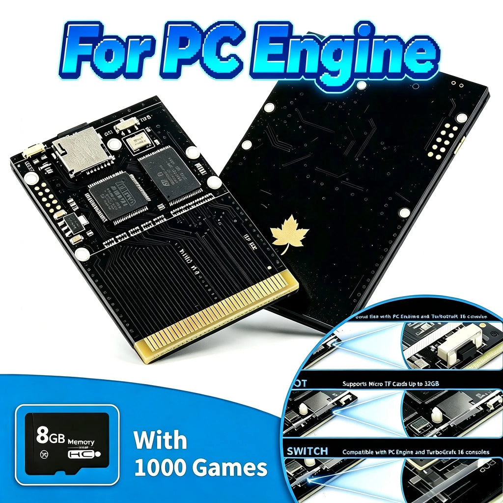 1000 in 1 HuCard Game Cartridge With 8GB Micro SD Card For PC Engine TurboGrafx-16 PCE-1000 GT Handheld Retro Game