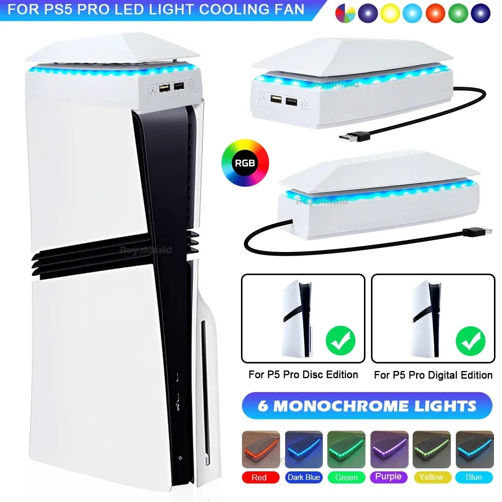 Top Cooling Fan for PS5 PRO Top Cooling System Game Cooler Stand Dust-proof Upper RGB Cooling Fan for PS5 PRO Gaming Console