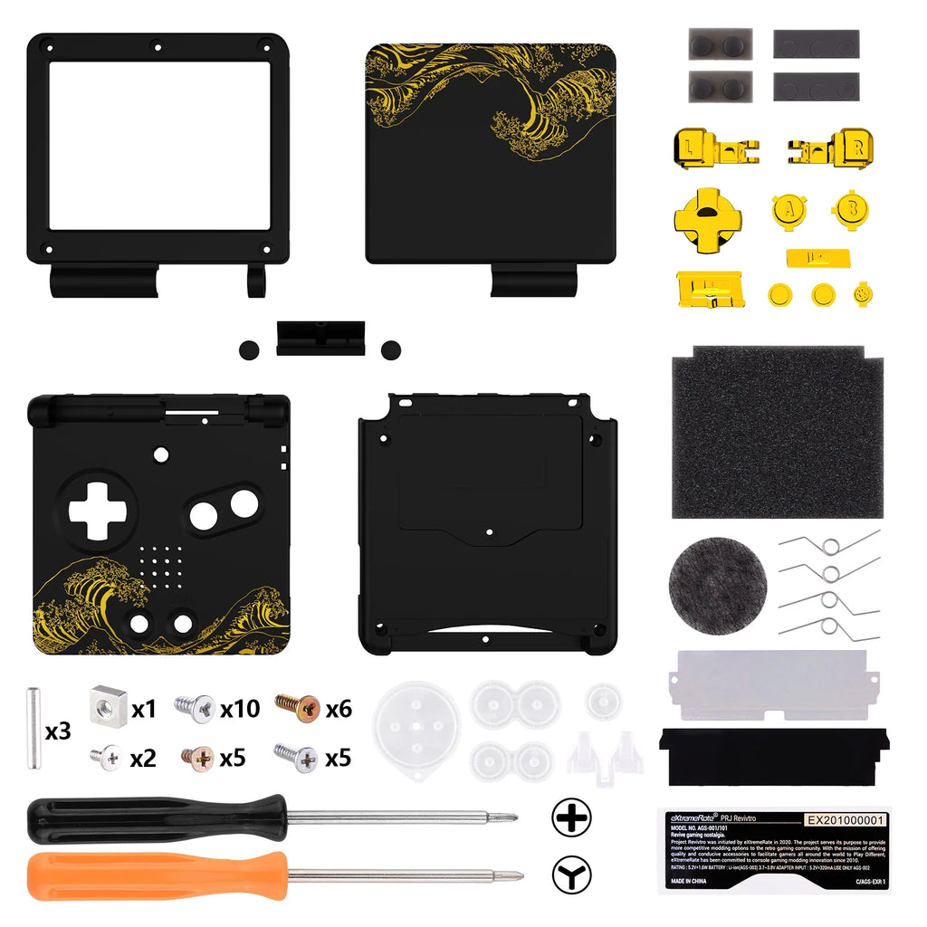 eXtremeRate GBA SP Shell - Golden Great Wave Off Kanagawa, Black