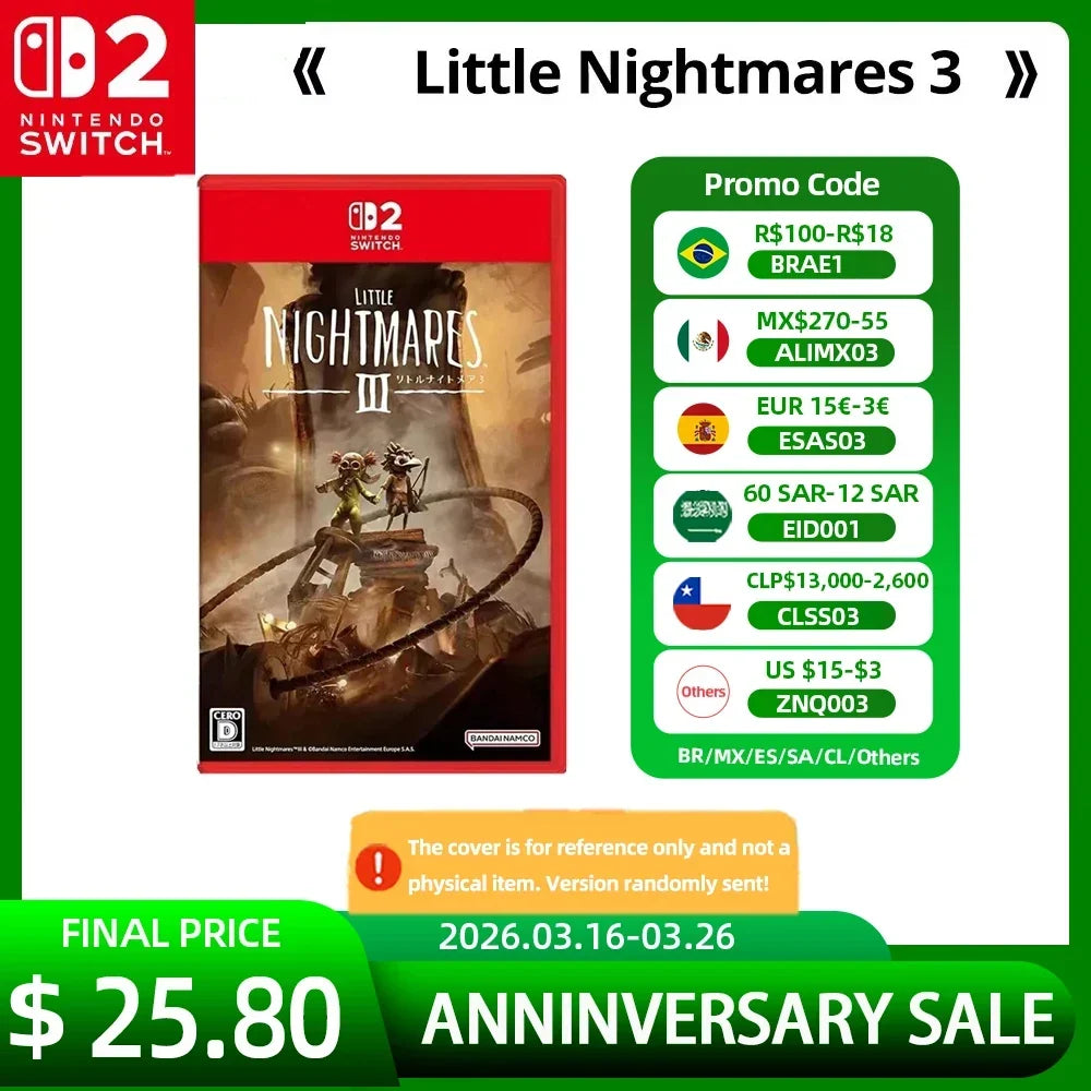 Nintendo Switch 2 Little Nightmares 3 Games Deals 100% New Original Physical Game Card Support 1-2 Players for Nintendo Switch 2