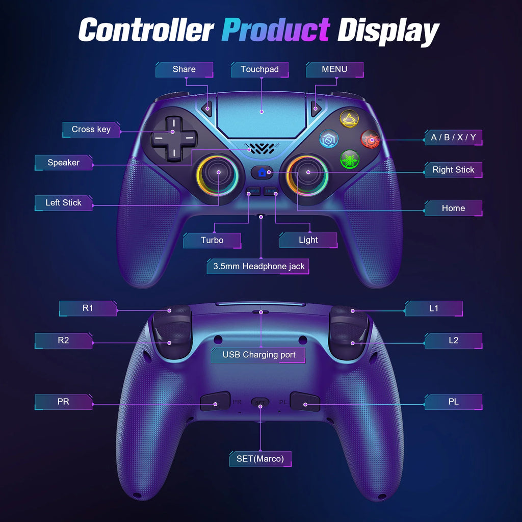 Wireless RGB Controller for PS5 PS5 Pro Slim and PC