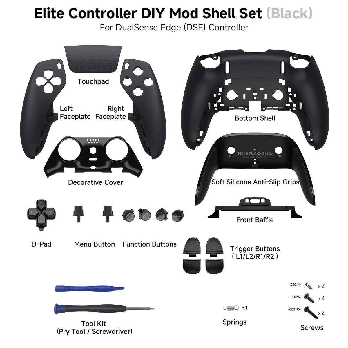 CHARM FOCUS DIY Shell for PS5 Edge Controller, Anti-Slip Grip